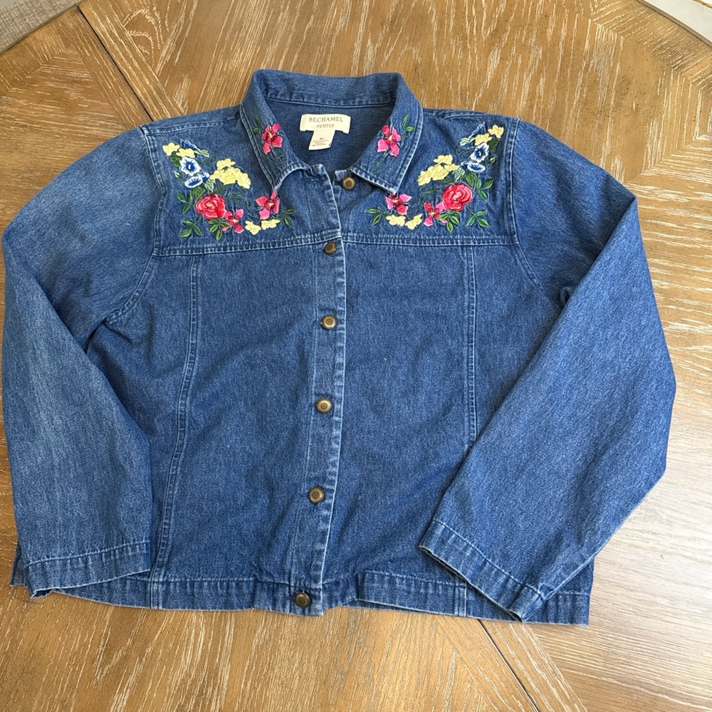 Bechamel Denim shirt lightweight jacket  Multicolor Floral Embroidery Shacket